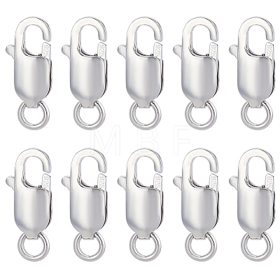 10Pcs Rhodium Plated 925 Sterling Silver Lobster Claw Clasps STER-BC0001-59-1