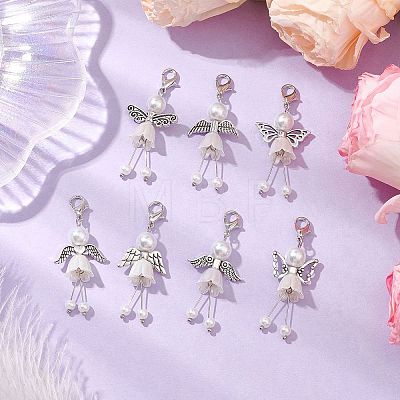 7Pcs 7 Styles Pearlized Glass Pearl Pendant Decorations GL-CJC078-1