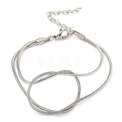 Non-Tarnish 304 Stainless Steel 2-Strand Round Snake Chain Bracelets BJEW-P334-01A-P-1