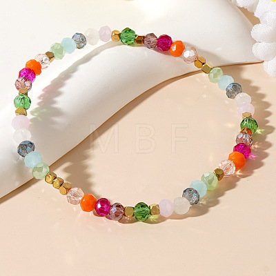 Rainbow Glass Beaded Stretch Bracelets JJ6334-1