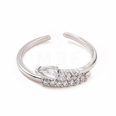 Clear Cubic Zirconia Teardrop Open Cuff Ring RJEW-B028-27P-1