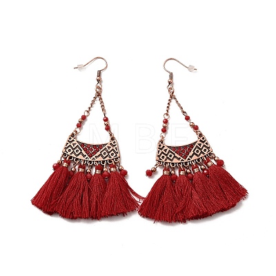 Rhinestone Triangle with Tassels Dangle Earrings EJEW-E267-01RC-1