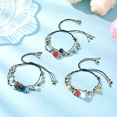 Gemstone & Nylon Thread Adjustable Multi-strand Bracelets BJEW-MZ00238-1