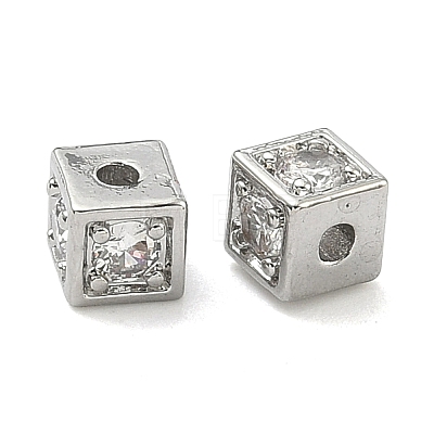 Brass Micro Pave Clear Cubic Zirconia Beads KK-D229-20P-1