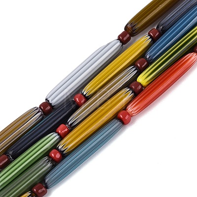 Handmade Millefiori Glass Lampwork Strip Beads Strands LA-N047-01A-1