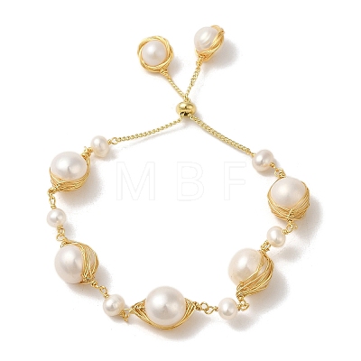 Natural Pearl Links Silder Bracelets BJEW-C051-54G-1