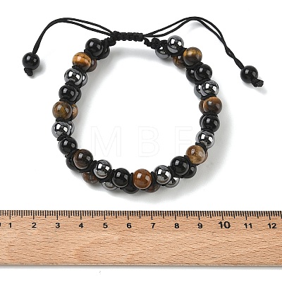 Adjustable Woven Round Synthetic Non-magnetic Hematite & Imitation Quartz & Natural Tiger Eye Braided Bead Anklets for Women AJEW-D071-01A-1