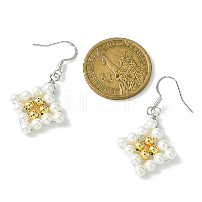 Rhombus Shell Pearl & Brass Dangle Earrings EJEW-JE05775-1