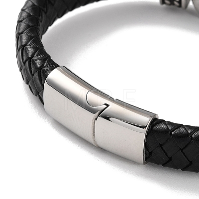 Men's Braided Black PU Leather Cord Bracelets BJEW-K243-36AS-1