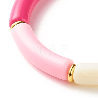 Candy Color Chunky Acrylic Curved Tube Beads Stretch Bracelet for Girl Women BJEW-JB07297-03-1