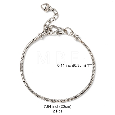 2Pcs Brass European Style Bracelets For Jewelry Making KK-YW0001-55-1