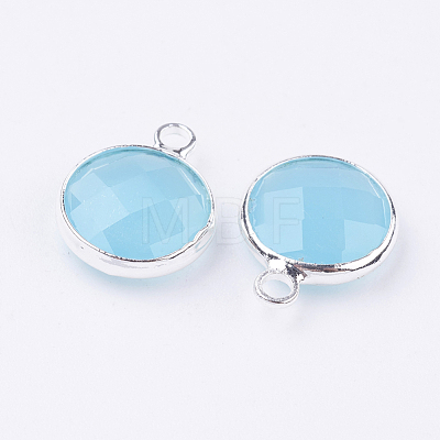 Silver Color Plated Brass Glass Flat Round Charms X-GLAA-M003-A-17S-1