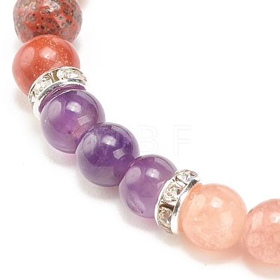 Natural Amethyst & Gemstone Round Beaded Bracelet for Women BJEW-JB08336-03-1