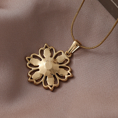 Stainless Steel Enamel Orange Flower Pendant Necklaces for Women JP8682-1