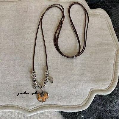 Alloy & Plastic Horse Pendant Adjustable Waxed Cord Long Necklaces for Women WG0CF74-01-1