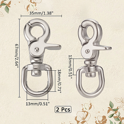   2Pcs 316 Surgical Stainless Steel Swivel Snap Hook Clasps FIND-PH0018-32-1