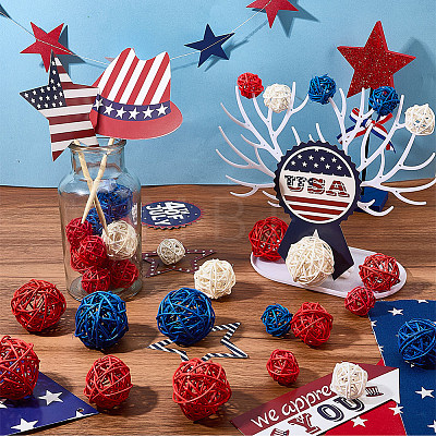 32Pcs 9 Styles Wicker Rattan Balls AJEW-SC0004-29-1