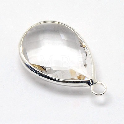 Silver Color Plated Brass Glass Teardrop Pendants GLAA-J017A-S-1