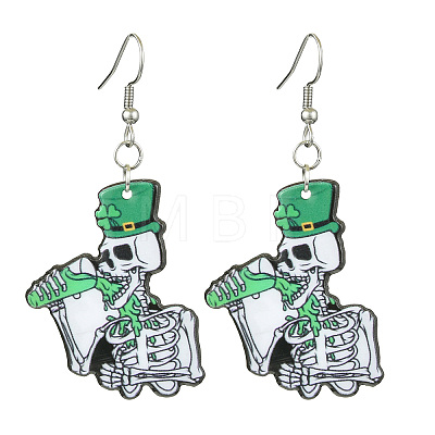 Halloween Printed Acrylic Dangle Earrings EJEW-JE05979-1