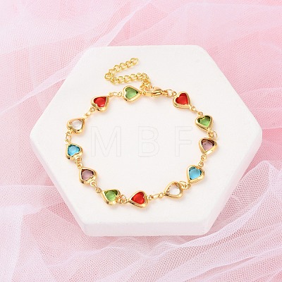 Heart Brass Link Bracelets for Woman BJEW-S157-04G-1