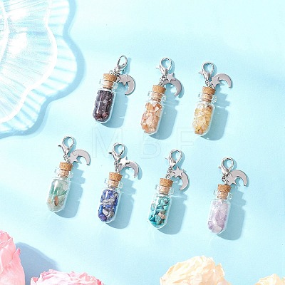 Chakra Natural & Synthetic Gemstone Chips inside Glass Wishing Bottle Pendant Decoration GG-CJBAB5-1