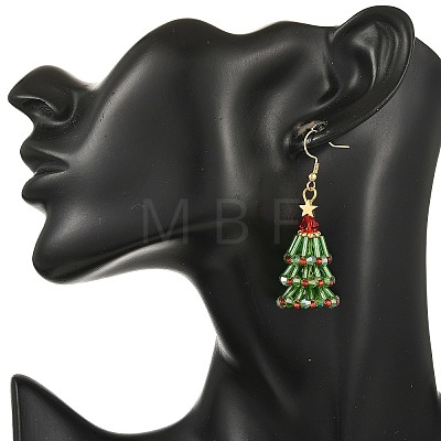 Christmas Brass with Glass Seed Beads Dangle Earrings EJEW-MZ00823-1