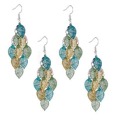 2 Pairs 430 Stainless Steel Leaf Dangle Earrings EJEW-TA0001-83D-1