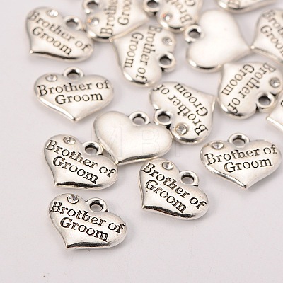 Wedding Party Supply Antique Silver Alloy Rhinestone Heart Carved Word Brother of Groom Wedding Family Charms X-TIBEP-N005-26D-1