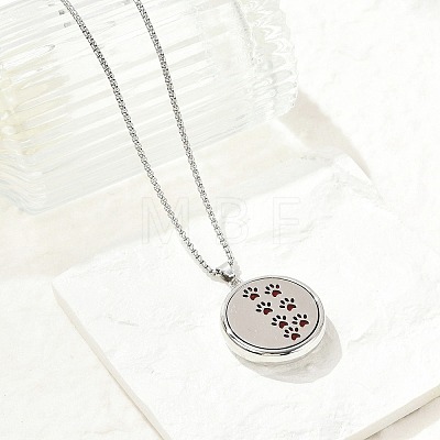 316 Surgical Stainless Steel Aromatherapy Diffuser Perfume Hollow Flat Round Pendant Box Chain Necklaces NJEW-R016-01P-06-1