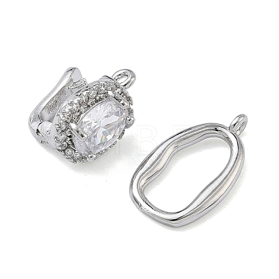 Oval Brass Micro Pave Clear Cubic Zirconia Fold Over Clasps KK-Z143-17P-1