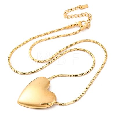 Ion Plating(IP) 304 Stainless Steel Heart Pendant Round Snake Chain Necklaces for Women NJEW-G142-04G-1