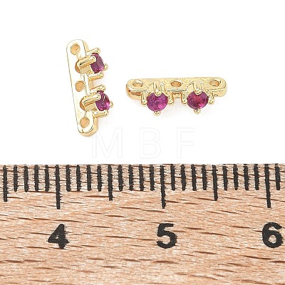 Brass Pave Magenta Cubic Zirconia 3-Hole Spacer Bars KK-C172-05G-1