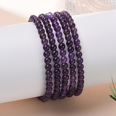 Natural Amethyst Round Bead Stretch Bracelets X-BJEW-L594-B08-1