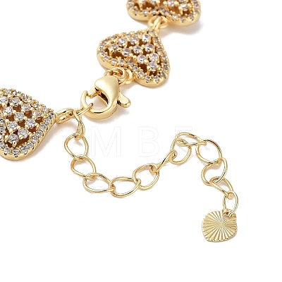 Rack Plating Brass Pave Clear Cubic Zirconia Heart Link Chain Bracelets for Women BJEW-R317-06G-1