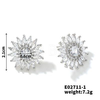 3D Sunflower Copper & Zircon Stud Earrings Fashionable Luxury Japanese Style FV5287-1-1