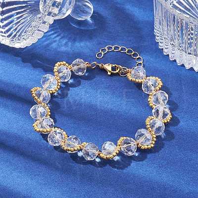 Glass & Seed Beaded Bracelet with Golden Alloy Clasps BJEW-JB10126-1
