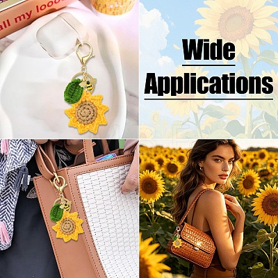 Handmade Crochet Sunflower & Alloy Enamel Bee Keychain KEYC-YW00305-1