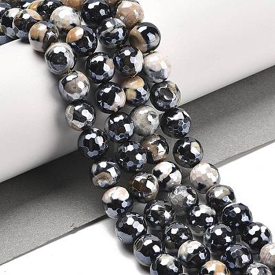 Electroplated Natural Fire Crackle Agate Round Beads Strands G-G0006-A02-08-1