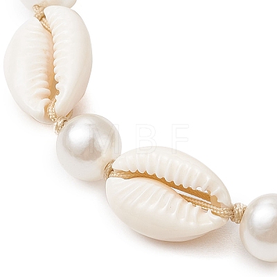 Natural Shell & Acrylic Pearl Braided Bead Bracelets for Women BJEW-JB11262-02-1