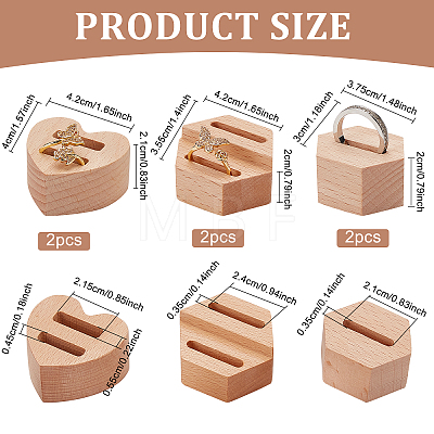 Olycraft 6Ppcs 3 Styles Wood Finger Ring Display Stands RDIS-OC0001-04-1