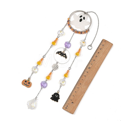 Halloween Ghost Bat Alloy Enamel Suncatcher HJEW-TA00494-1