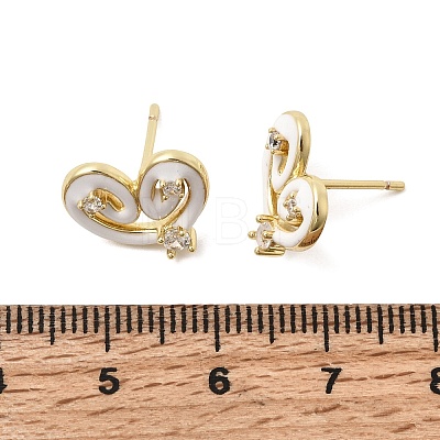 Heart Brass Micro Pave Cubic Zirconia Stud Earring EJEW-H180-15G-01-1