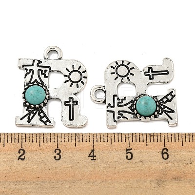 Synthetic Turquoise & Alloy Pendants PALLOY-H146-01AS-R-1