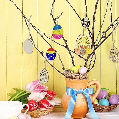 5 Sets 5 Styles DIY Easter Egg Shape Wood Pendant Decorations DIY-CJ0002-18-1