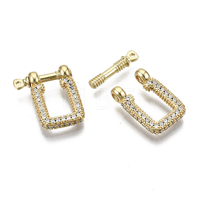 Brass Micro Pave Clear Cubic Zirconia D-Ring Anchor Shackle Clasps ZIRC-S066-051-NF-1