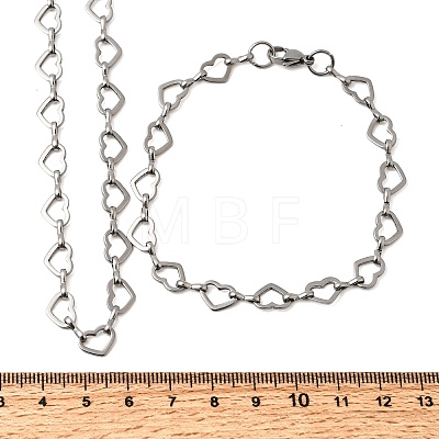 304 Stainless Steel Heart Link Chain Bracelet & Necklace Jewelry Sets SJEW-L199-13P-1