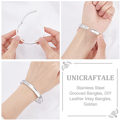 Unicraftale 1Pc Stainless Steel Grooved Bangles STAS-UN0042-50A-P-1