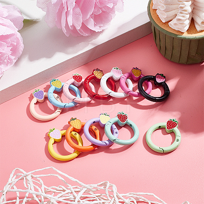 WADORN 12Pcs 12 Colors Spray Painted Alloy Spring Gate Rings FIND-WR0010-44-1