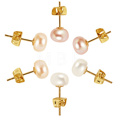 6Pcs 3 Colors Natural Cultured Freshwater Pearl Stud Earrings EJEW-TAC00026-1