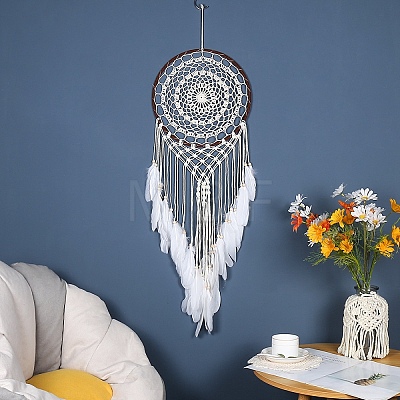 Iron Bohemian Woven Web/Net with Feather Macrame Wall Hanging Decorations PW-WG35995-01-1